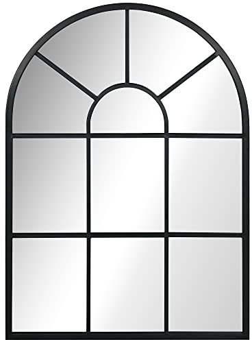 HOMCOM Miroir Mural arqué 70 x 50 cm, Miroir verrière Arche Style Industriel, Miroir de fenêtre arqué avec Cadre métallique, pour Salon, Chambre, Couloir, Noir