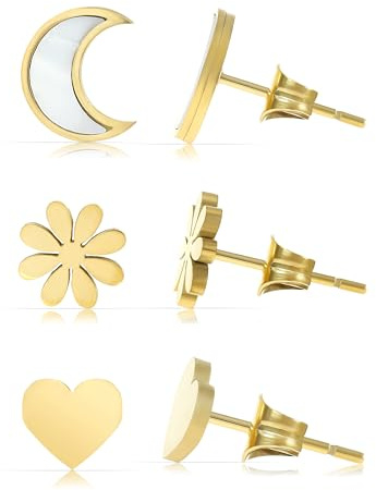 Made by Nami Ohrringe für Damen, Ohrstecker 3er Set mit Perlmutt | Chirurgischer Edelstahl 316L, 2 g leicht, hypoallergen, hautfreundlich, wasserfest, Geburtstag, Muttertag, Weihnachten