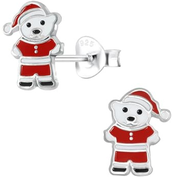 Monkimau Mädchen Ohrringe Santa Bear | Ohrstecker aus 925 Sterling Silber | Kinderohrringe hypoallergen