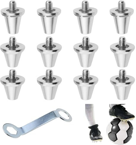 Xinxinphi 12 Piezas 11/13 mm Tacos Repuesto con Herramienta Repuesto, Taco Recambio Cónicos Rosca 5mm Aluminio para Botas Fútbol, Tacos Antideslizantes Robustos 2 Tamaños para Entrenamiento Rugby