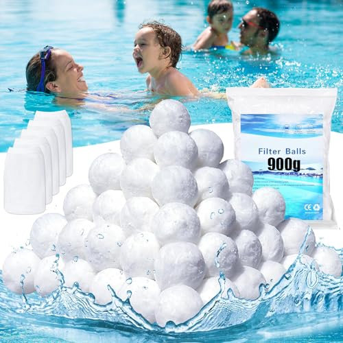 900g Balles Filtrantes Piscine Balle Filtrante Boule de Coton pour Filtre Boules Pompe Filtration Filter Balls Mousse Filterbälle Pool + 5PCS Filtre Skimmer Piscine Peut Remplacer 35kg Sable Filtrant
