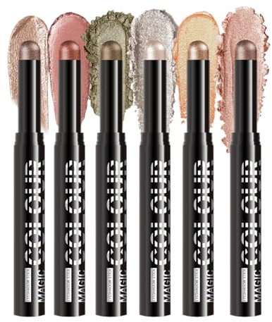 Xasbseulk Lidschatten Stift - 6-facher Augen Highlighter Stift - Langzeit-Matte Schimmer Crayon, Lid Primer für Auffällige Looks bei Tag & Party