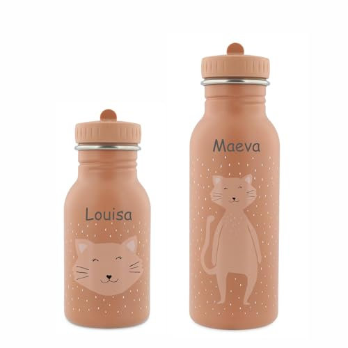 Gourde enfant Trixie – 350 ml ou 500 ml – Acier inoxydable – Gourde bébé – Design animaux – Idéale école, sortie, sport, aventure (Chat, 500ml)
