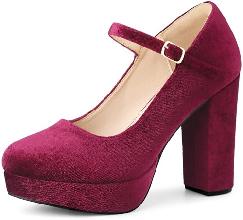 Perphy Women's Platform Chunky Heels Mary Janes Pumps | Platform chunky heel Mary Jane pumps. Classic strap design. Cushioned footbed. Non-slip sole. Vintage style.