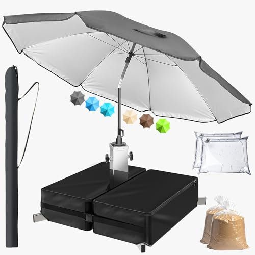 4smile Sonnenschirm mit Ständer 3er-Set inkl. Ø 200 cm Sonnenschirm Strand Schutzhülle & befüllbarem Sonnenschirmständer - UV50+ Strandschirm windfest für Balkon Garten & Terrasse in Anthrazit