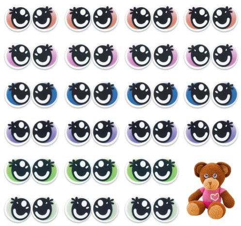 AHANDMAKER 72 Stück Runde Filzaugen Zum Basteln 6 Farbe 31.5mm Sicherheitsaugen Mit Wimpern Tierhandwerk Accessoire Für Amigurumi Puppe Teddybär Häkeln Plüschherstellung