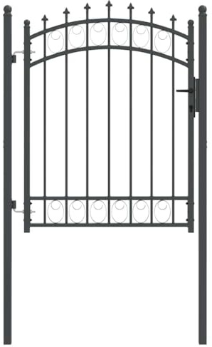 vidaXL Fence Gate with Spikes Grey 150 x 100 cm Powder-coated steel, Garden and Terrace, Rectangular, Modern Fence, Outdoor Gate, Key Lock, Security Barrier, Decorative Patio