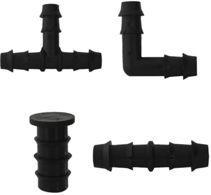 TEKLiNe Set mit 200 Rohrverbindungen für Tropfschlauch, 16 mm, Ellbogen, Tee-Verbindungen, professionelle Stopfen zur Bewässerung von Gemüse und Garten, kompatibel mit Flügeln von 16 mm