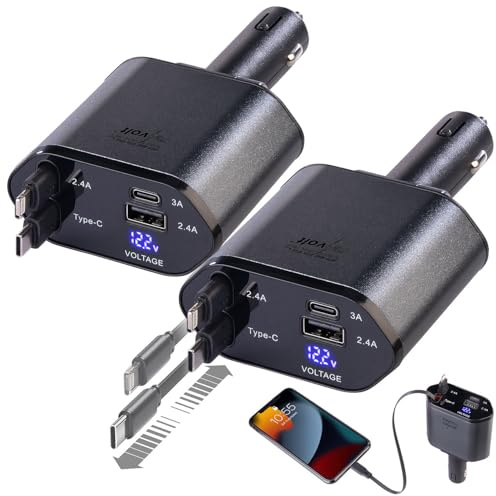 revolt Kfz-Ladegerät iPhone: 2er-Set 4in1-Kfz-USB-Ladegerät, USB-C/-A, USB-C-/Lightning-komp. Kabel (Autoladegerät, Ladebuchse Zigarettenanzünder)