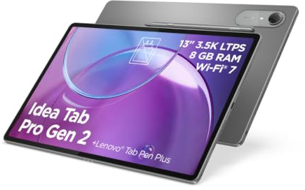 Lenovo Idea Tab Pro Gen 2 – 13 3.5K Tablet (Snapdragon 8s Gen 4, 8GB RAM, 128GB UFS 3.1, 144Hz, Wi‑Fi 7, Bluetooth 6.0, Android 16 or later) Luna Grey – Includes Tab Pen Plus