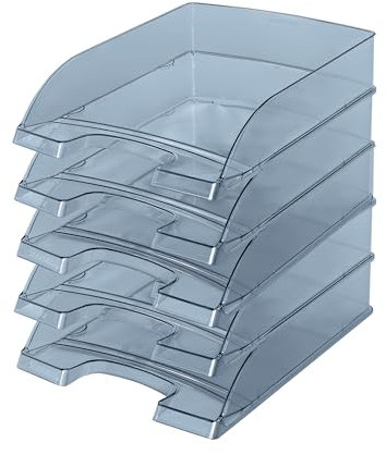 Leitz Briefkorb Standard A4, 5er Pack, Transparente Briefablage in Premium-Qualität, Stapelbare Ablagefächer als Schreibtisch-Organizer, Kombinierbar mit Plus-Serie, Grau, 52260092
