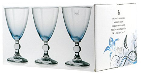 H&H Home Confezione 6 Vetro Splendor Cielo 17 Calici Vino Arredo Tavola, Blu, cl