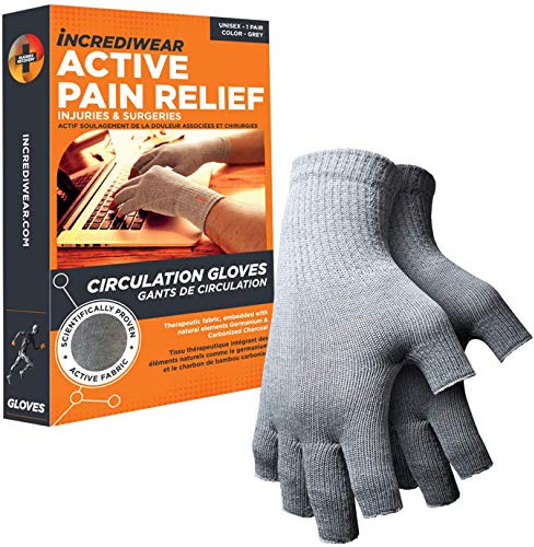Incrediwear Fingerless Circulation Gloves Arthritis Gloves, Grey