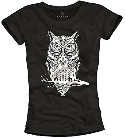 MAKAYA Eulen T-Shirt Damen - Sommer Top mit Aufdruck