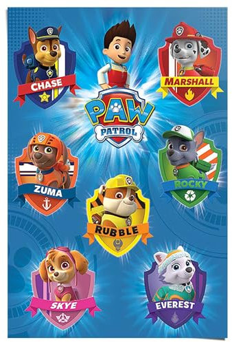 REINDERS Poster, Paw Patrol - Crests, Kinderzimmer, Poster, Wanddeko, Room Decor, 150 gr. glänzend Bilderdruckpapier, Blau, 91,5x61cm
