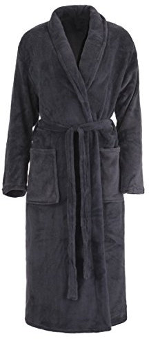 Brandsseller Peignoir Unisexe en Microfibre L/XL – Robe de chambre douce avec Col châle pour femme et homme – Sortie de bain idéale pour la Maison, le Voyage ou le Spa – Gris