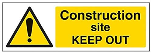 V Safety 67072AX-R Construction Site Keep Out Sign - Landscape - 300mm x 100mm - 1mm Rigid Plastic, Black/Yellow