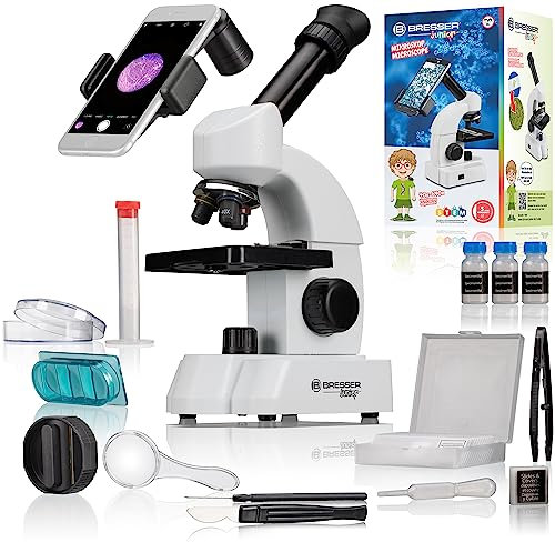 Bresser Junior Mikroskop mit 40x-640 facher Vergrößerung, Zoom-Okular und umfangreichem Starterpaket für den perfekten Einstieg in die Mikroskopie
