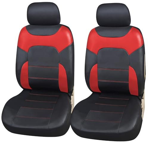 Upgrade4cars Coprisedili Anteriori Auto Universali Eco-Pelle Nero Rosso | Set Copri-Sedile Universale per Guidatore e Passeggero con Airbag Laterali | Accessori Auto Interno