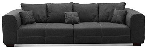 CAVADORE Big Sofa Mavericco inkl. Kissen / XXL-Couch mit tiefen Sitzflächen und modernem Design / 287 x 69 x 108 / Lederoptik dunkelgrau