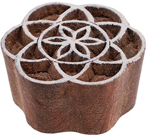 GURU SHOP Indischer Textilstempel, Holz Stoffdruckstempel, Blaudruck Stempel, Druck Modell - Ø 5 cm Blume des Lebens 2