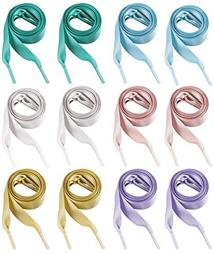 Chudian 12pares Cordon Ancho Cordones Colores Planos Cordones de Seda Cordones Coloridos Cordones de Poliéster para Zapatos Zapatillas Botas (6 Colores 90cm y 130cm)