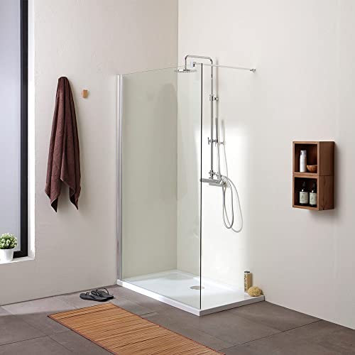 Kiamami Valentina Douche Murale de 110 cm en Verre Clair de 8 mm | Walk in