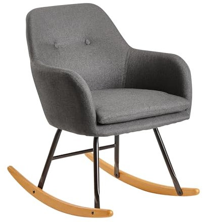 Wohnling Schaukelstuhl Dunkelgrau 71x76x70cm Design Relaxsessel Malmo-Stoff/Holz, Schwingsessel mit Gestell, Polster Relaxstuhl Schaukelsessel, Moderner Schwingstuhl Sessel