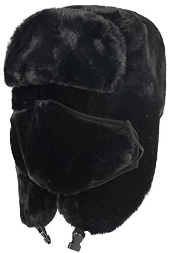 Russen Mütze Herren Winter Thermal Bomber Hüte Frauen Männer Sowjetarmee Militärabzeichen Russland Hut Ohrenklappe Schneekappen-Schwarz