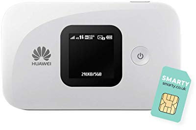 Huawei E5577, CAT 4, 4G Low Cost, Super-Fast Portable Mobile Wi-Fi Hotspot, with FREE SMARTY SIM Card, Unlocked to any Network- White