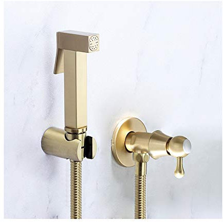GLYYR Spruzzatore per Bidet con Acqua Fredda Montaggio a Parete Ottone Maniglia Singola Oro Spazzolato Handheld Bidet Doccetta Bidet per L'igiene Personale,Square Head