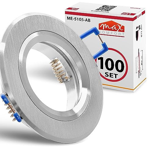 max K O M F O R T 100x Hochwertiger Einbaustrahler Aluminium-gebürstet für MR16 LED GU10 Fassung 230V rund Einbauleuchte Einbauspot Rahmen Rostfrei Deckenspot Strahler Spot Aluminium 5105