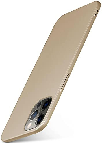 moex Alpha Case für Apple iPhone 12/12 Pro Hülle Ultra Dünn, Schutzhülle mit erhöhtem Kameraschutz, Slim Cover Hardcase Backcover, Dünnste Handyhülle Minimalistisch, Matt Gold