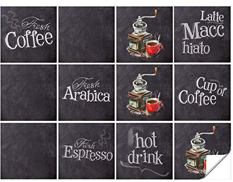 GRAZDesign Fliesenaufkleber Küche Kaffee Motive in Grau, Klebefliesen selbstklebend - Kaffee Motive in Grau