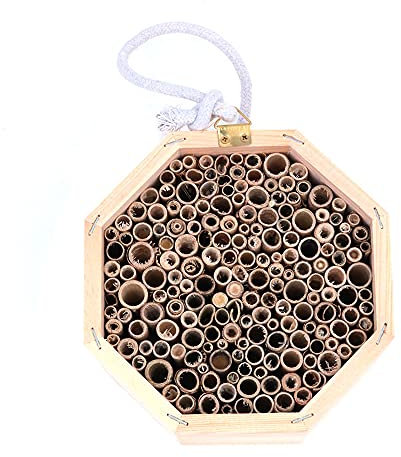 ANCLLO Handgefertigter Bienenstock aus natürlichem Bambus, für einheimische Bienen - Bienenhaus aus Holz, handgefertigt, für den Garten (15 x 15 x 9 cm)