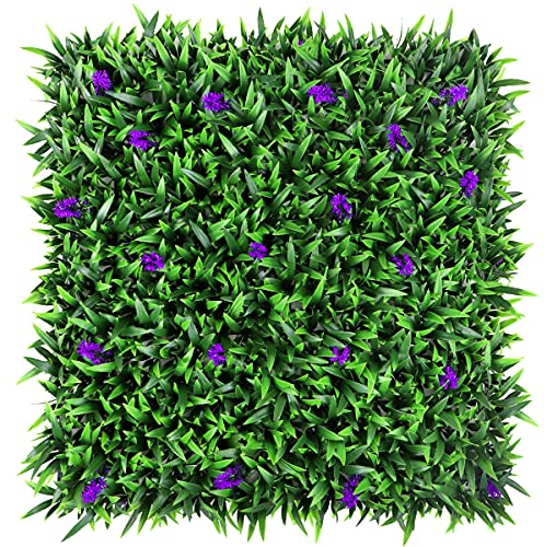 Easnwllim 12PCS 20 X 20 Artificial Lavender Flowers Topiary Hedge Plant Grass Backdrop Wall Greenery Panels for Indoor Outdoor Privacy Fence Home Decor(Seedling Grass)