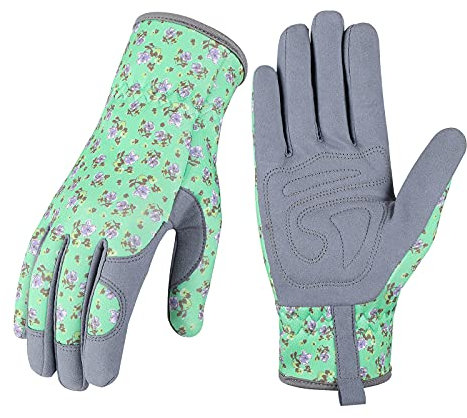 Bamllum Gartenhandschuhe aus Leder für Damen – Arbeitshandschuhe zum Jäten, Graben, Pflanzen, Hacken und Beschneiden (grün)