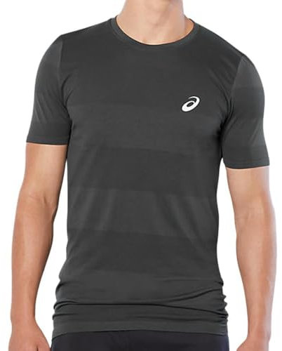 ASICS Sport Nahtloses Herren-T-Shirt, Laufen, Fitness, Strick-T-Shirt, Dunkelgrau, Größe XXL, grau, XXL