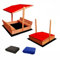 Ladanas® Sandkasten aus Holz mit Dach ROT& wetterfester Tarpaulin Abdeckung - Sandkiste 120 x 120 cm. mit UV 50 Sonnenschutz & Faltbare Bank - Sandkästen rechteckig überdacht für Kinder