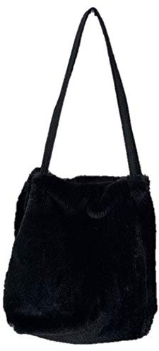 Damen Shopper Tasche Plüsch Tote Umhängetaschen für Frauen Flauschige Weibliche Handtasche Fell Damen Hand Tasche, Schwarz, Schwarz , One Size