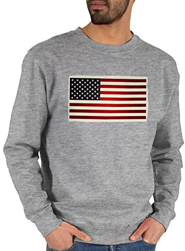 Shirtracer Sweater Pullover Sweatshirt Herren Damen - Kontinente - Flagge USA - XL - Grau meliert - Amerika Baumwolle American Flag