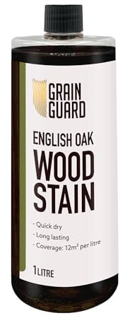GRAIN GUARD Wood Stain Water Based | English Oak | 1L | Interior Furniture Stain | Light & Dark Stains | Eco-Friendly & Non-Toxic Wood Dye | Easy Application | Quick Dry & Low Odour