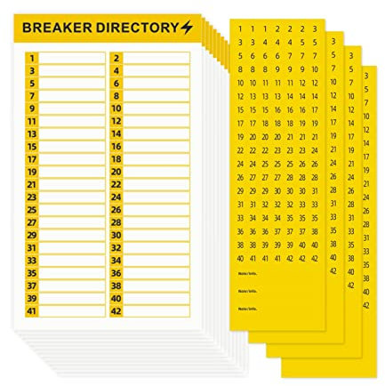Lot de 16 feuilles d'étiquettes autocollantes pour panneaux de disjoncteur - Étiquettes autocollantes imperméables et réutilisables (jaune)