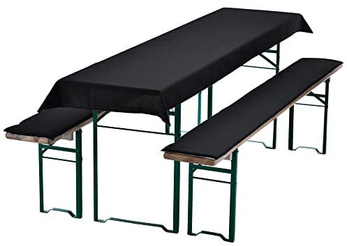 DILUMA | Auflagenset für Bierzeltgarnitur Uni Biertischdecke 240 x 90 cm (für 220 x 70 cm Biertische) + 2 gepolsterte Bierbankauflagen 220 x 25 cm, Farbe:Schwarz