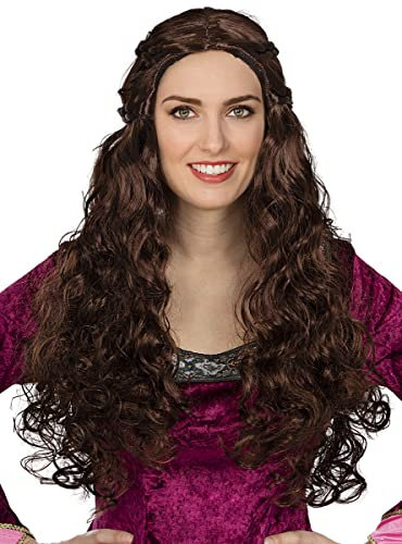 Funidelia | Mittelalterliche Prinzessin Perücke für Damen Mittelalterliche, Mittelalter, Prinzessinnen, Königin - Zubehör für Erwachsene, Zubehör für Kostüm - Braun
