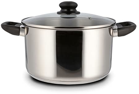 Level One Topf Kochtopf Fleischtopf 24 cm Induktion, Edelstahl unbeschichtet inkl. Glasdeckel | 13,5 cm hoher Rand, 5 Liter Volumen | spülmaschinengeeignet, für alle Herdarten geeignet