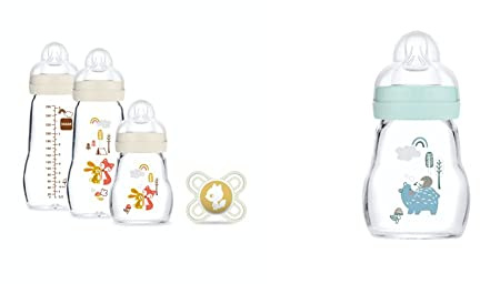 Coffret MAM Biberons Verre (3 biberons + 1 sucette) - Biberons Résistants à la Chaleur et aux Variations de Température (170 ml)