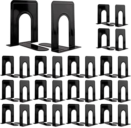 Lot de 30 Serre-Livres en métal pour étagères, Serre-Livres Robustes pour Bureau, Maison, Cuisine, décoration, Serre-Livres antidérapants pour contenir des Livres Lourds, Noir, 16,5 x 12,7 x 14,5 cm,