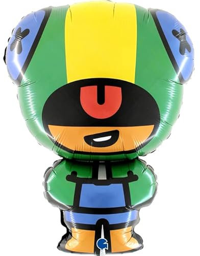 Grabo Geburtstagsballon Brawl Stars Leon-Folienballon für Kinder, Folienballon mit Strohhalm zum Aufblasen, bunte Luftballons Made in Italy 44 x 61 cm