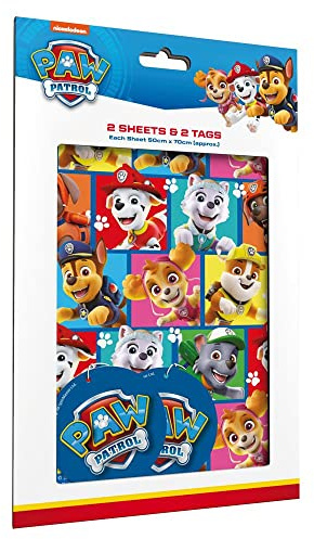 Paw Patrol 2 Sheets Of Gift Wrap And 2 Gift Tags